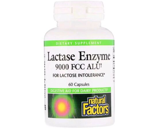 Вітамінно-мінеральний комплекс Natural Factors Ензим Лактази, Lactase Enzyme, 9000 FCC ALU, 60 Капсул (NFS-01740)