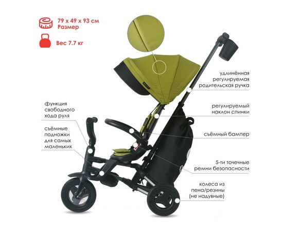 Дитячий велосипед QPlay Nova+ Rubber Military Green складаний триколісний (S700-13Nova+MilitaryGreen), зображення 2
