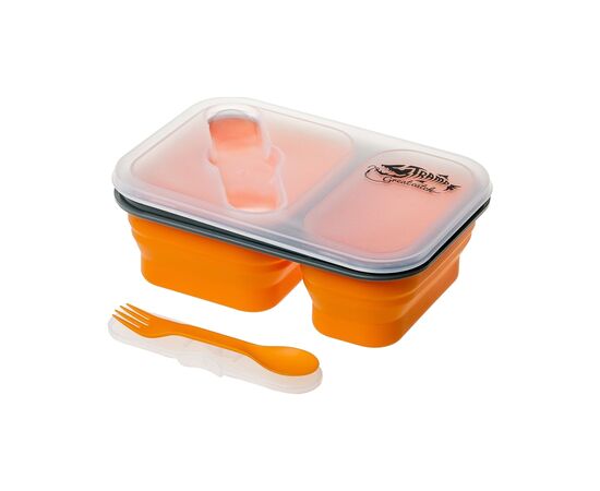 Набір туристичного посуду Tramp 2 отсека силиконовый 900ml с ловилкой orange (TRC-090-orange), зображення 2 Набір туристичного посуду Tramp 2 отсека силиконовый 900ml с ловилкой orange (TRC-090-orange), зображення 2