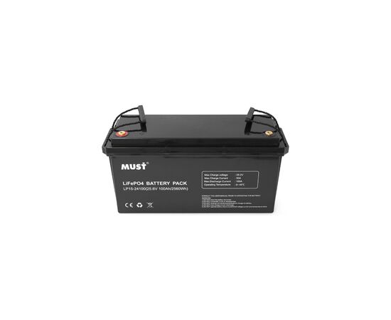 Батарея LiFePo4 Must 25.6V - 100Ah (LP15-24100), изображение 2 Батарея LiFePo4 Must 25.6V - 100Ah (LP15-24100), изображение 2