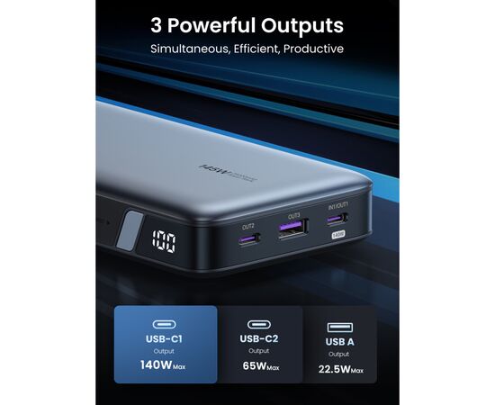 Батарея универсальная Ugreen 25000mAh 145W Two-way PD 3.1 grey (PB205), изображение 3 Батарея универсальная Ugreen 25000mAh 145W Two-way PD 3.1 grey (PB205), изображение 3
