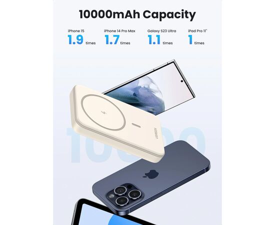Батарея универсальная Ugreen 10000mAh 20W Magnetic Wireless beige (PB561), изображение 3 Батарея универсальная Ugreen 10000mAh 20W Magnetic Wireless beige (PB561), изображение 3