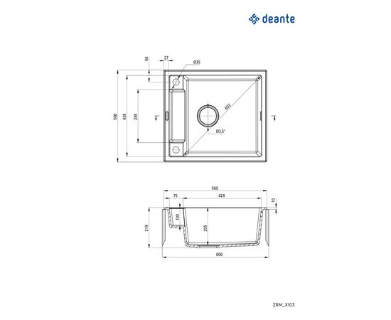 Мойка кухонная Deante Magnetic (ZRM A103), изображение 2 Мойка кухонная Deante Magnetic (ZRM A103), изображение 2