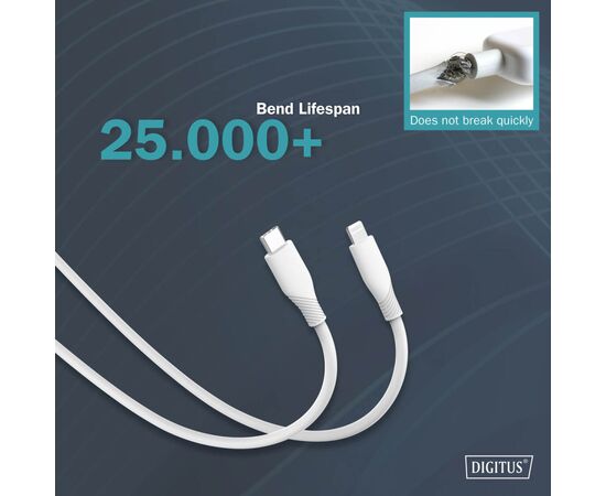 Дата кабель USB-C to Lightning 1.0m USB 2.0 60W silicone white Digitus (AK-600110-010-W), изображение 8 Дата кабель USB-C to Lightning 1.0m USB 2.0 60W silicone white Digitus (AK-600110-010-W), изображение 8