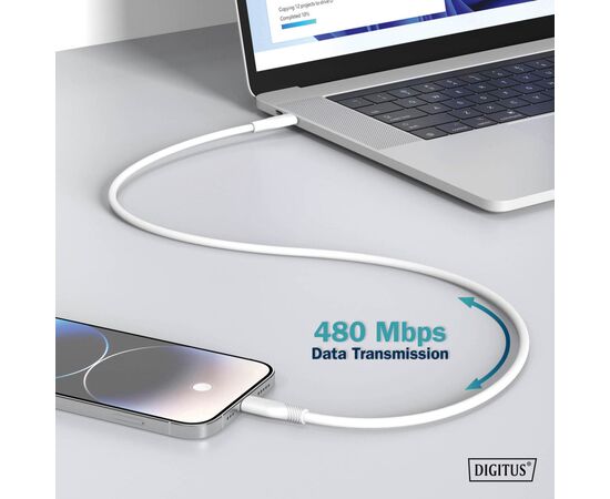 Дата кабель USB-C to Lightning 2.0m USB 2.0 60W silicone white Digitus (AK-600110-020-W), изображение 5 Дата кабель USB-C to Lightning 2.0m USB 2.0 60W silicone white Digitus (AK-600110-020-W), изображение 5