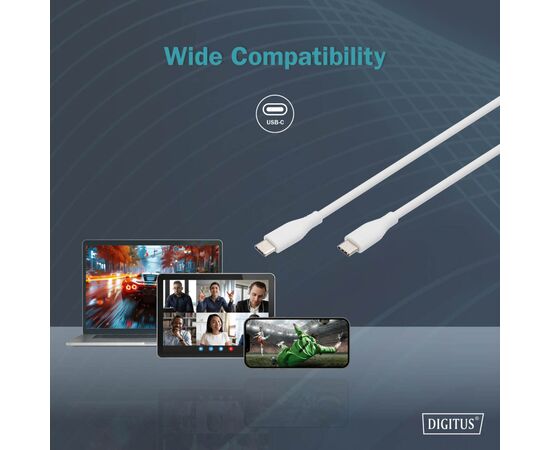 Дата кабель USB-C to USB-C 1.0m USB 2.0 60W silicone white Digitus (AK-300341-010-W), изображение 6 Дата кабель USB-C to USB-C 1.0m USB 2.0 60W silicone white Digitus (AK-300341-010-W), изображение 6