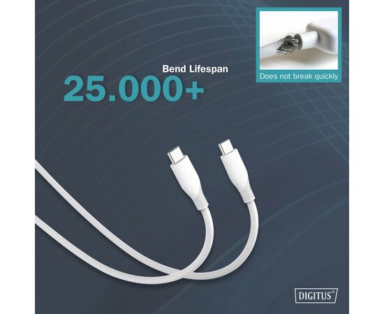 Дата кабель USB-C to USB-C 1.0m USB 2.0 60W silicone white Digitus (AK-300341-010-W), изображение 7 Дата кабель USB-C to USB-C 1.0m USB 2.0 60W silicone white Digitus (AK-300341-010-W), изображение 7
