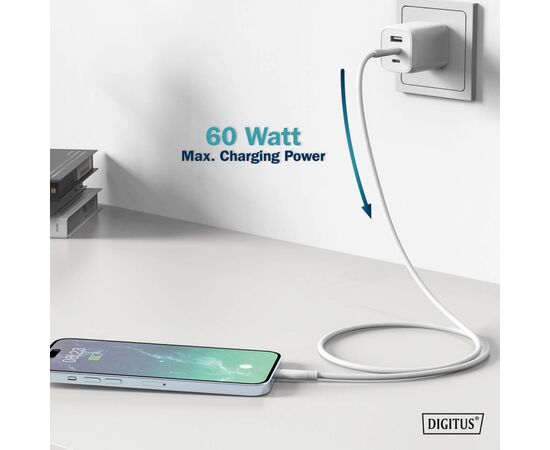 Дата кабель USB-C to USB-C 1.0m USB 2.0 60W silicone white Digitus (AK-300341-010-W), изображение 9 Дата кабель USB-C to USB-C 1.0m USB 2.0 60W silicone white Digitus (AK-300341-010-W), изображение 9