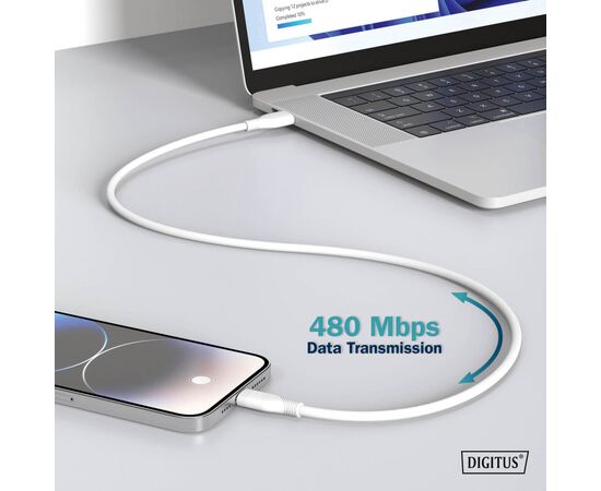 Дата кабель USB-C to USB-C 2.0m USB 2.0 60W silicone white Digitus (AK-300341-020-W), изображение 10 Дата кабель USB-C to USB-C 2.0m USB 2.0 60W silicone white Digitus (AK-300341-020-W), изображение 10