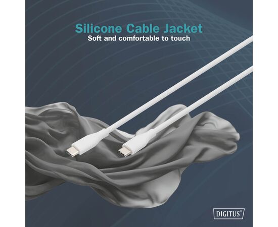 Дата кабель USB-C to USB-C 2.0m USB 2.0 60W silicone white Digitus (AK-300341-020-W), изображение 5 Дата кабель USB-C to USB-C 2.0m USB 2.0 60W silicone white Digitus (AK-300341-020-W), изображение 5