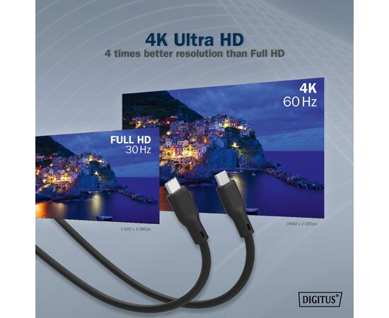 Дата кабель USB-C to USB-C 1.0m USB 3.2 Gen2 10G 100W 4K silicone black Digitus (AK-300342-010-S), изображение 11 Дата кабель USB-C to USB-C 1.0m USB 3.2 Gen2 10G 100W 4K silicone black Digitus (AK-300342-010-S), изображение 11