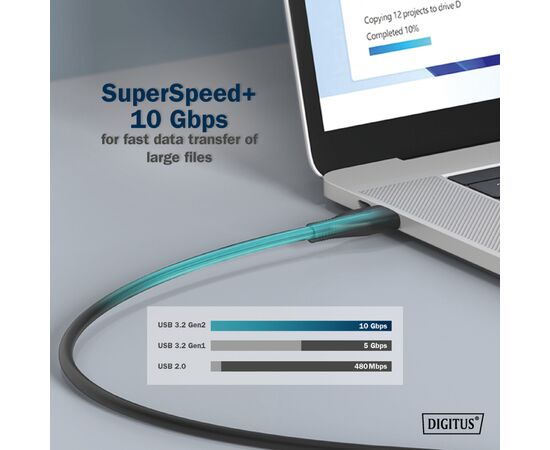 Дата кабель USB-C to USB-C 1.0m USB 3.2 Gen2 10G 100W 4K silicone black Digitus (AK-300342-010-S), изображение 5 Дата кабель USB-C to USB-C 1.0m USB 3.2 Gen2 10G 100W 4K silicone black Digitus (AK-300342-010-S), изображение 5