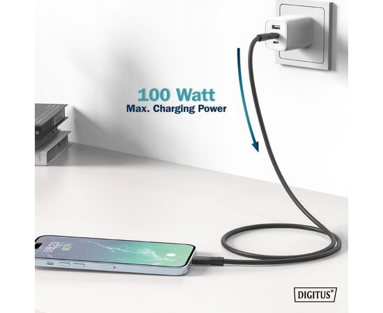 Дата кабель USB-C to USB-C 1.0m USB 3.2 Gen2 10G 100W 4K silicone black Digitus (AK-300342-010-S), изображение 6 Дата кабель USB-C to USB-C 1.0m USB 3.2 Gen2 10G 100W 4K silicone black Digitus (AK-300342-010-S), изображение 6