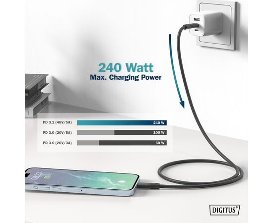 Дата кабель USB-C to USB-C 1.0m USB 4.0 Gen3 40G 240W 8K silicone black Digitus (AK-300344-010-S), изображение 4 Дата кабель USB-C to USB-C 1.0m USB 4.0 Gen3 40G 240W 8K silicone black Digitus (AK-300344-010-S), изображение 4
