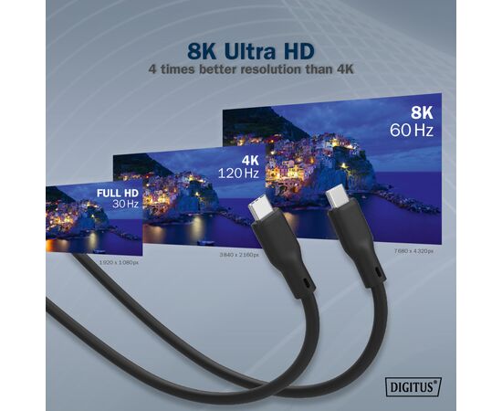 Дата кабель USB-C to USB-C 2.0m USB 4.0 Gen2 20G 240W 8K silicone black Digitus (AK-300344-020-S), изображение 12 Дата кабель USB-C to USB-C 2.0m USB 4.0 Gen2 20G 240W 8K silicone black Digitus (AK-300344-020-S), изображение 12