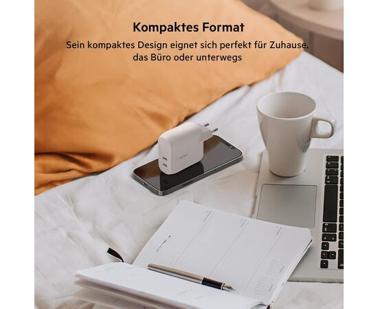 Зарядное устройство Belkin 40W 2хUSB-С PD white (WCB006VFWH), изображение 2 Зарядное устройство Belkin 40W 2хUSB-С PD white (WCB006VFWH), изображение 2