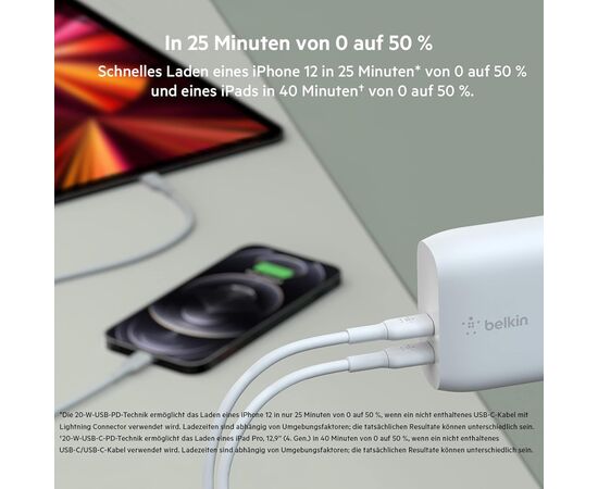Зарядное устройство Belkin 40W 2хUSB-С PD white (WCB006VFWH), изображение 3 Зарядное устройство Belkin 40W 2хUSB-С PD white (WCB006VFWH), изображение 3