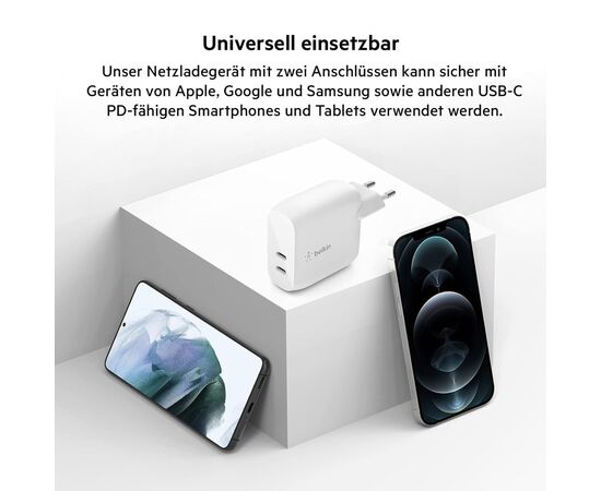 Зарядное устройство Belkin 40W 2хUSB-С PD white (WCB006VFWH), изображение 4 Зарядное устройство Belkin 40W 2хUSB-С PD white (WCB006VFWH), изображение 4