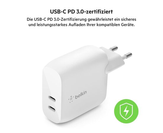 Зарядное устройство Belkin 40W 2хUSB-С PD white (WCB006VFWH), изображение 6 Зарядное устройство Belkin 40W 2хUSB-С PD white (WCB006VFWH), изображение 6