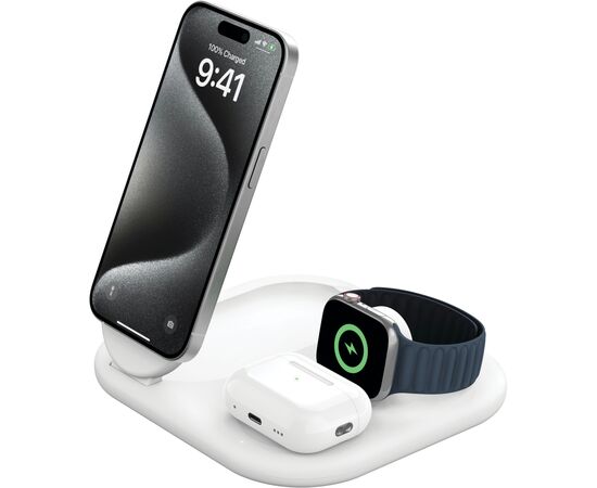Зарядное устройство Belkin 3in1 Magnetic Foldable iPhone/Watch/AirPods Qi2 15W white (WIZ029VFWH), изображение 7 Зарядное устройство Belkin 3in1 Magnetic Foldable iPhone/Watch/AirPods Qi2 15W white (WIZ029VFWH), изображение 7