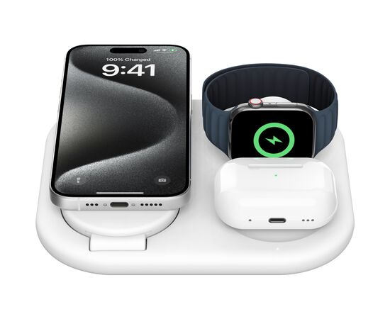 Зарядное устройство Belkin 3in1 Magnetic Foldable iPhone/Watch/AirPods Qi2 15W white (WIZ029VFWH), изображение 8 Зарядное устройство Belkin 3in1 Magnetic Foldable iPhone/Watch/AirPods Qi2 15W white (WIZ029VFWH), изображение 8