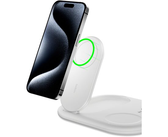 Зарядное устройство Belkin 3in1 Magnetic Foldable iPhone/Watch/AirPods Qi2 15W white (WIZ029VFWH), изображение 9 Зарядное устройство Belkin 3in1 Magnetic Foldable iPhone/Watch/AirPods Qi2 15W white (WIZ029VFWH), изображение 9