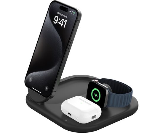 Зарядное устройство Belkin 3in1 Magnetic Foldable iPhone/Watch/AirPods Qi2 15W black (WIZ029VFBK), изображение 7 Зарядное устройство Belkin 3in1 Magnetic Foldable iPhone/Watch/AirPods Qi2 15W black (WIZ029VFBK), изображение 7