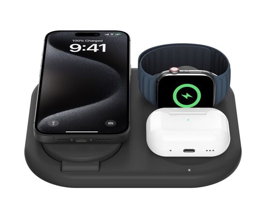 Зарядное устройство Belkin 3in1 Magnetic Foldable iPhone/Watch/AirPods Qi2 15W black (WIZ029VFBK), изображение 8 Зарядное устройство Belkin 3in1 Magnetic Foldable iPhone/Watch/AirPods Qi2 15W black (WIZ029VFBK), изображение 8