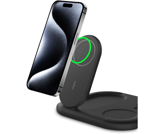Зарядное устройство Belkin 3in1 Magnetic Foldable iPhone/Watch/AirPods Qi2 15W black (WIZ029VFBK), изображение 9 Зарядное устройство Belkin 3in1 Magnetic Foldable iPhone/Watch/AirPods Qi2 15W black (WIZ029VFBK), изображение 9
