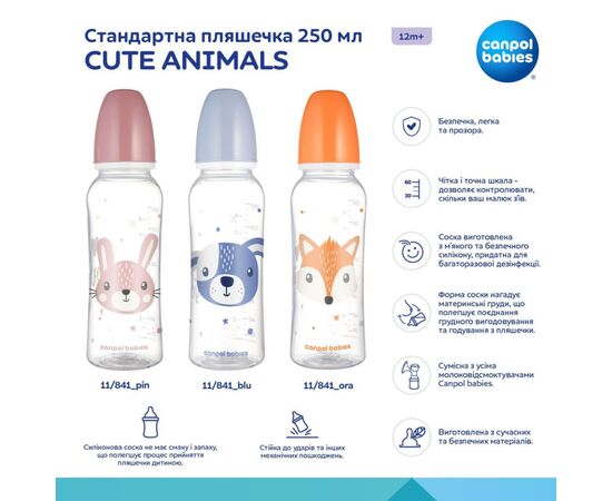Бутылочка для кормления Canpol babies Cute Animals стандартна 250 мл помаранчева (11/841_ora), изображение 4 Бутылочка для кормления Canpol babies Cute Animals стандартна 250 мл помаранчева (11/841_ora), изображение 4