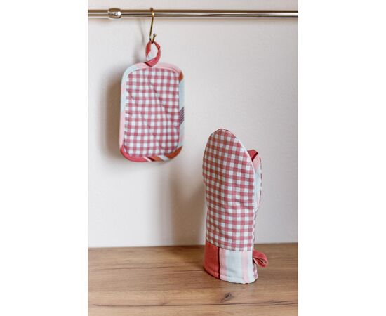 Кухонна прихватка Прованс Набір рукавиця 29х15 та прихватка 15х20 Коралова клітинка (035661), зображення 3