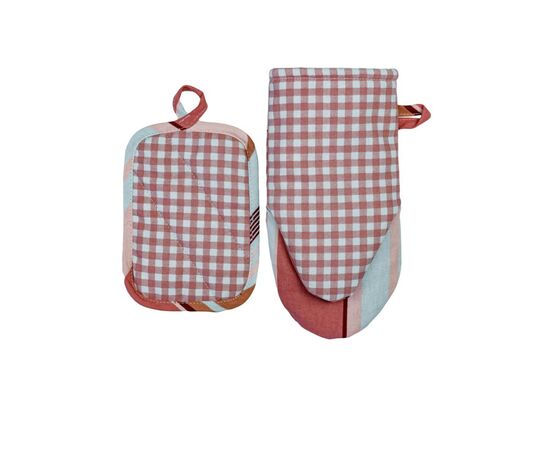 Кухонна прихватка Прованс Набір рукавиця 29х15 та прихватка 15х20 Коралова клітинка (035661), зображення 4