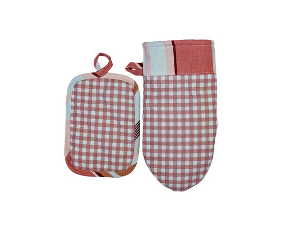 Кухонна прихватка Прованс Набір рукавиця 29х15 та прихватка 15х20 Коралова клітинка (035661), зображення 5