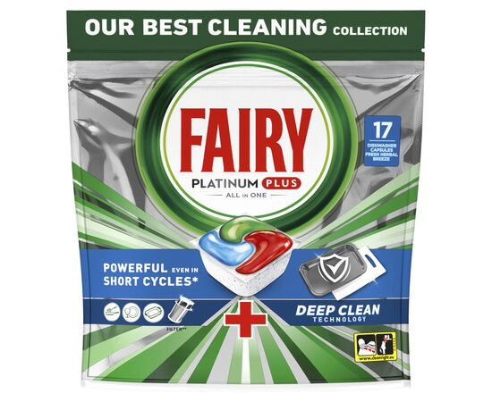 Таблетки для посудомоечных машин Fairy Platinum Plus All in One Fresh Herbal Breeze 17 шт. (8006540728772), изображение 2 Таблетки для посудомоечных машин Fairy Platinum Plus All in One Fresh Herbal Breeze 17 шт. (8006540728772), изображение 2