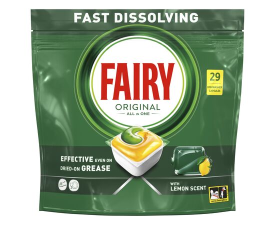 Таблетки для посудомоечных машин Fairy Original All in One Lemon 27 шт. (8006540726891), изображение 2 Таблетки для посудомоечных машин Fairy Original All in One Lemon 27 шт. (8006540726891), изображение 2