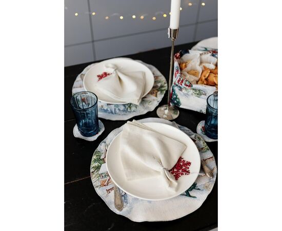 Салфетка на стол Прованс гобеленовая с велюром Снежная зима D 35см (036442), изображение 10 Салфетка на стол Прованс гобеленовая с велюром Снежная зима D 35см (036442), изображение 10