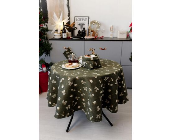 Скатерть Прованс Шапочки на зеленом Dх180 см (036870), изображение 2 Скатерть Прованс Шапочки на зеленом Dх180 см (036870), изображение 2