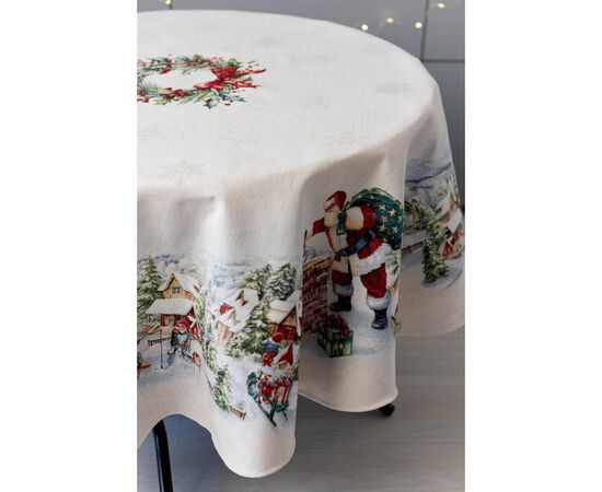 Скатерть Прованс гобеленовая с велюром Снежная зима Dx136 см (037480), изображение 2 Скатерть Прованс гобеленовая с велюром Снежная зима Dx136 см (037480), изображение 2