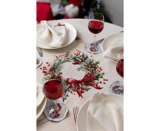 Скатерть Прованс гобеленовая с велюром Снежная зима Dx136 см (037480), изображение 8 Скатерть Прованс гобеленовая с велюром Снежная зима Dx136 см (037480), изображение 8