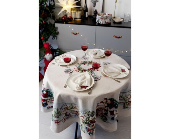 Скатерть Прованс гобеленовая с велюром Снежная зима Dx180 см (037482), изображение 10