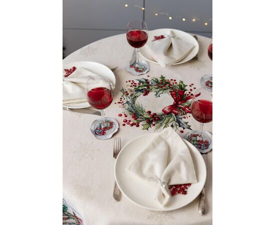 Скатерть Прованс гобеленовая с велюром Снежная зима Dx180 см (037482), изображение 12