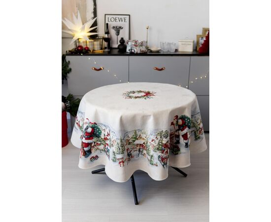 Скатерть Прованс гобеленовая с велюром Снежная зима Dx180 см (037482), изображение 3