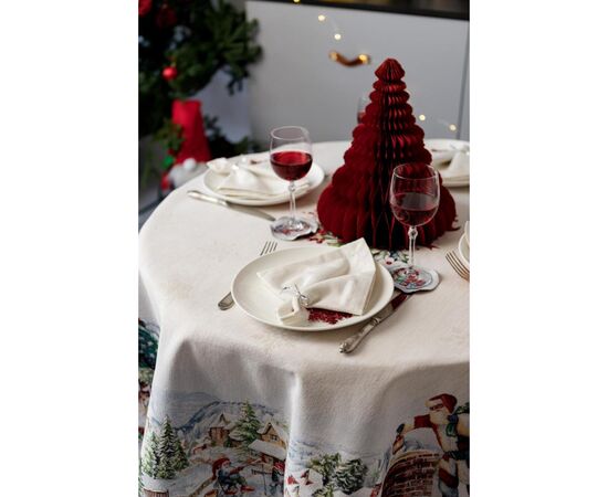 Скатерть Прованс гобеленовая с велюром Снежная зима Dx180 см (037482), изображение 4