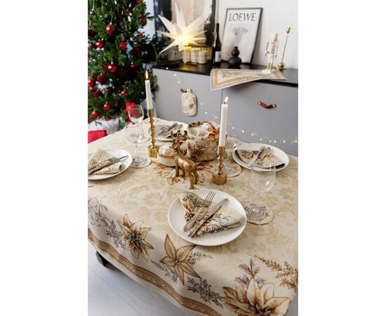 Скатерть Прованс гобеленовая с велюром золотой праздник 135х140 см (036315), изображение 7