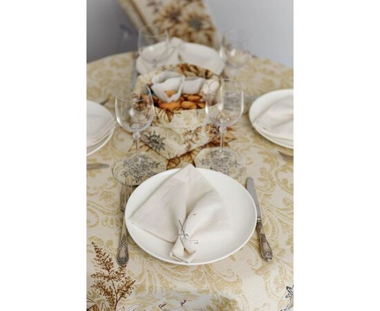 Скатерть Прованс гобеленовая с велюром золотой праздник Dх136 см (036327), изображение 2 Скатерть Прованс гобеленовая с велюром золотой праздник Dх136 см (036327), изображение 2