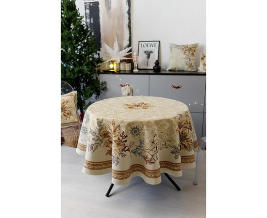 Скатерть Прованс гобеленовая с велюром золотой праздник Dх180 см (037394), изображение 5 Скатерть Прованс гобеленовая с велюром золотой праздник Dх180 см (037394), изображение 5