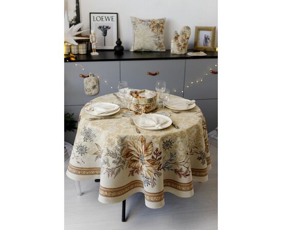 Скатерть Прованс гобеленовая с велюром золотой праздник Dх180 см (037394), изображение 7 Скатерть Прованс гобеленовая с велюром золотой праздник Dх180 см (037394), изображение 7