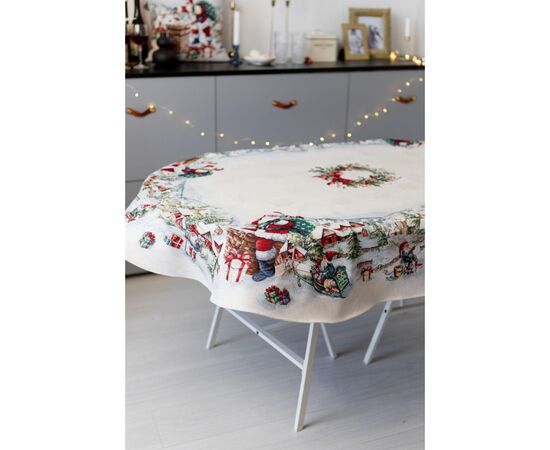 Скатерть Прованс гобеленовая с велюром Снежная зима овал 135х180 см (037484), изображение 3
