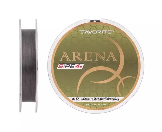 Шнур Favorite Arena PE 4x 100m 0.175/0.071mm 3.5lb/1.4kg Silver Gray (1693.10.92), изображение 2 Шнур Favorite Arena PE 4x 100m 0.175/0.071mm 3.5lb/1.4kg Silver Gray (1693.10.92), изображение 2