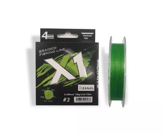 Шнур Favorite X1 PE 4x 150m 3.0/0.296mm 41lb/19.0kg Light Green (1693.11.35)